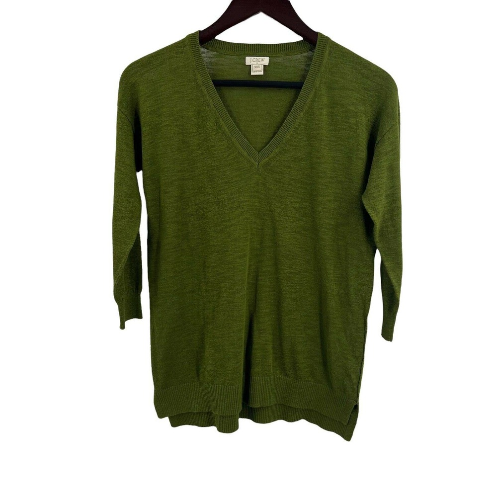 J Crew Green V Neck Lightweight Cotton Sweater Size XXS